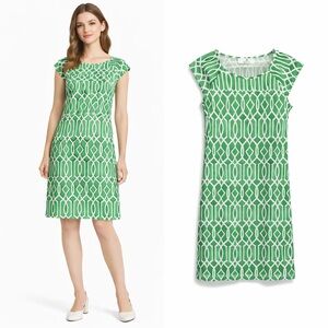 Jean-Pierre Klifa Green White Geometric Lattice Shift Dress Cap Sleeve Small NWT